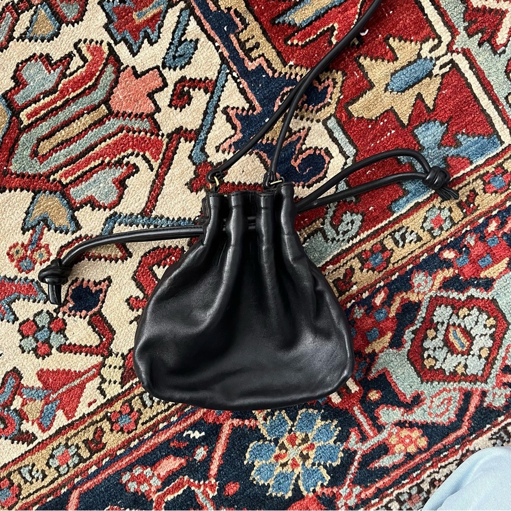 Clare V Henri Petite Drawstring Black Leather Bag